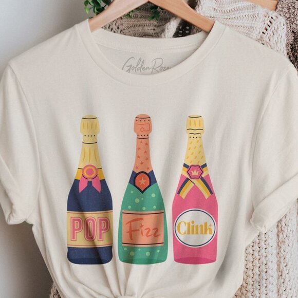 Golden Rose Pop, Fizz, Clink Champagne Oversized Shirt - Picture 4 of 5